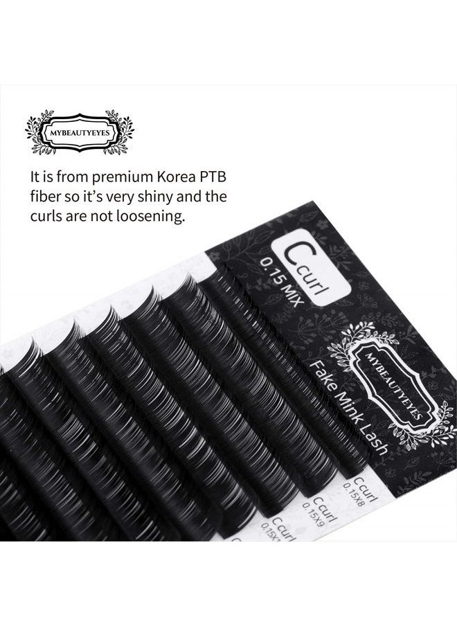 Mybeautyeyes - Eyelash Extension Fake Mink Lash/Individual Eyelash Extension Supplies Salon Use/C Curl/Thickness 0.07~0.25mm, Length 8-15mm Mixed Tray (0.20mm, 10mm) - Image 1