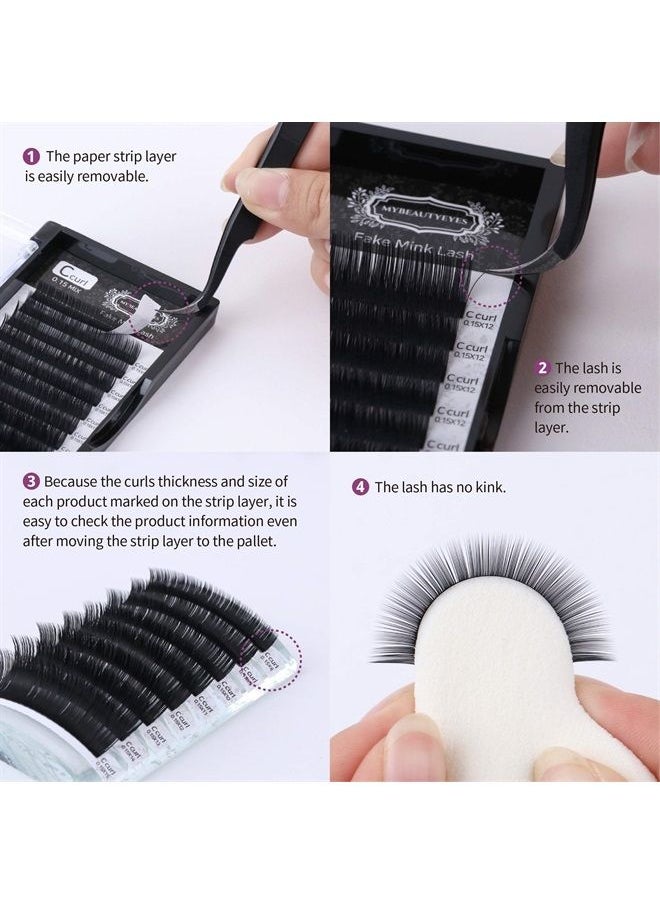 Mybeautyeyes - Eyelash Extension Fake Mink Lash/Individual Eyelash Extension Supplies Salon Use/C Curl/Thickness 0.07~0.25mm, Length 8-15mm Mixed Tray (0.20mm, 10mm) - Image 1