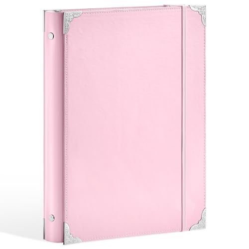 Ovesmusl PU Leather 3 Ring Binder Fits 8.5"x11" Letter Size Paper, 1 Inch Round Ring Binder Holds 200 Sheets, Notepad Paper Cover Loose Leaf Organizer for School, Pink - Image 1