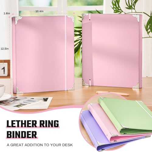 Ovesmusl PU Leather 3 Ring Binder Fits 8.5"x11" Letter Size Paper, 1 Inch Round Ring Binder Holds 200 Sheets, Notepad Paper Cover Loose Leaf Organizer for School, Pink - Image 2