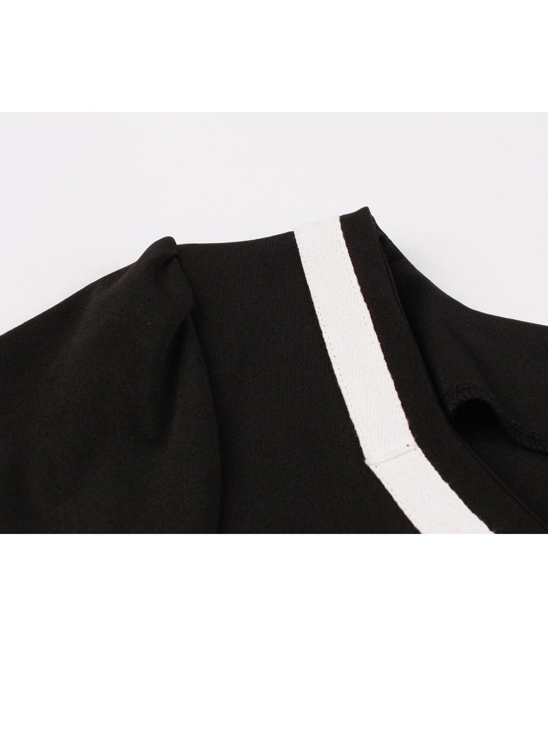 Loquat Vintage Printed Dress Fluffy Skirt White/Black - Image 3