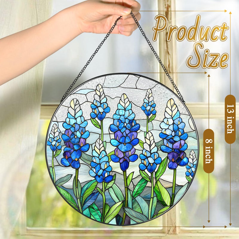 LAOWEIKI 8'' Texas Bluebonnet Sun Catcher Ornament, Stained Glass Window Hanging, Suncatchers for Windows Hanging Ornaments, Window Decor | Flower Lover Gift, Gifts for Mom Grandma - Image 4
