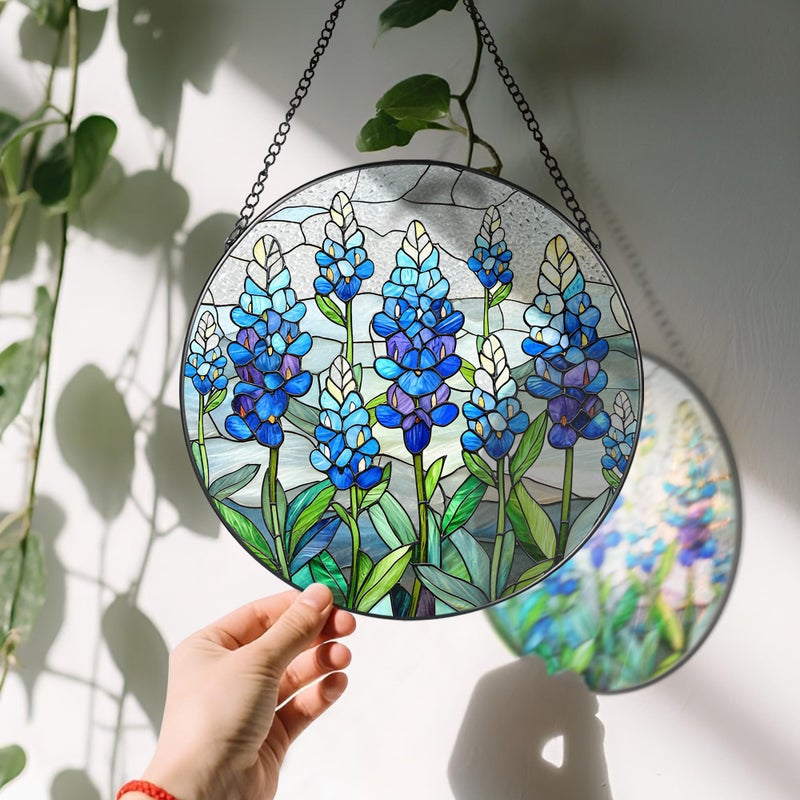 LAOWEIKI 8'' Texas Bluebonnet Sun Catcher Ornament, Stained Glass Window Hanging, Suncatchers for Windows Hanging Ornaments, Window Decor | Flower Lover Gift, Gifts for Mom Grandma - Image 3