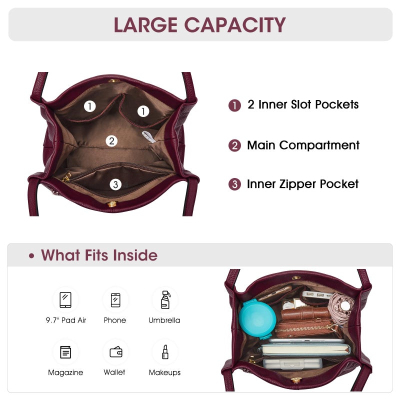Kattee Women Soft Genuine Leather Totes Shoulder Bag Purses and Handbags with Top Magnetic Snap Closure - Image 4