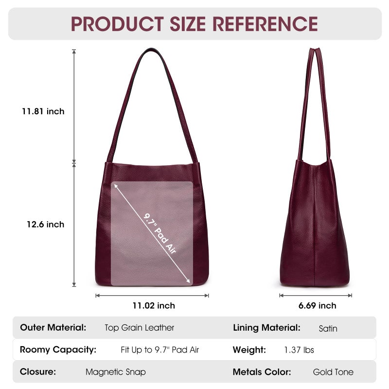 Kattee Women Soft Genuine Leather Totes Shoulder Bag Purses and Handbags with Top Magnetic Snap Closure - Image 3