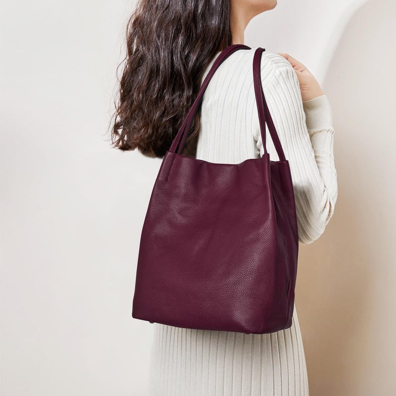 Kattee Women Soft Genuine Leather Totes Shoulder Bag Purses and Handbags with Top Magnetic Snap Closure - Image 2