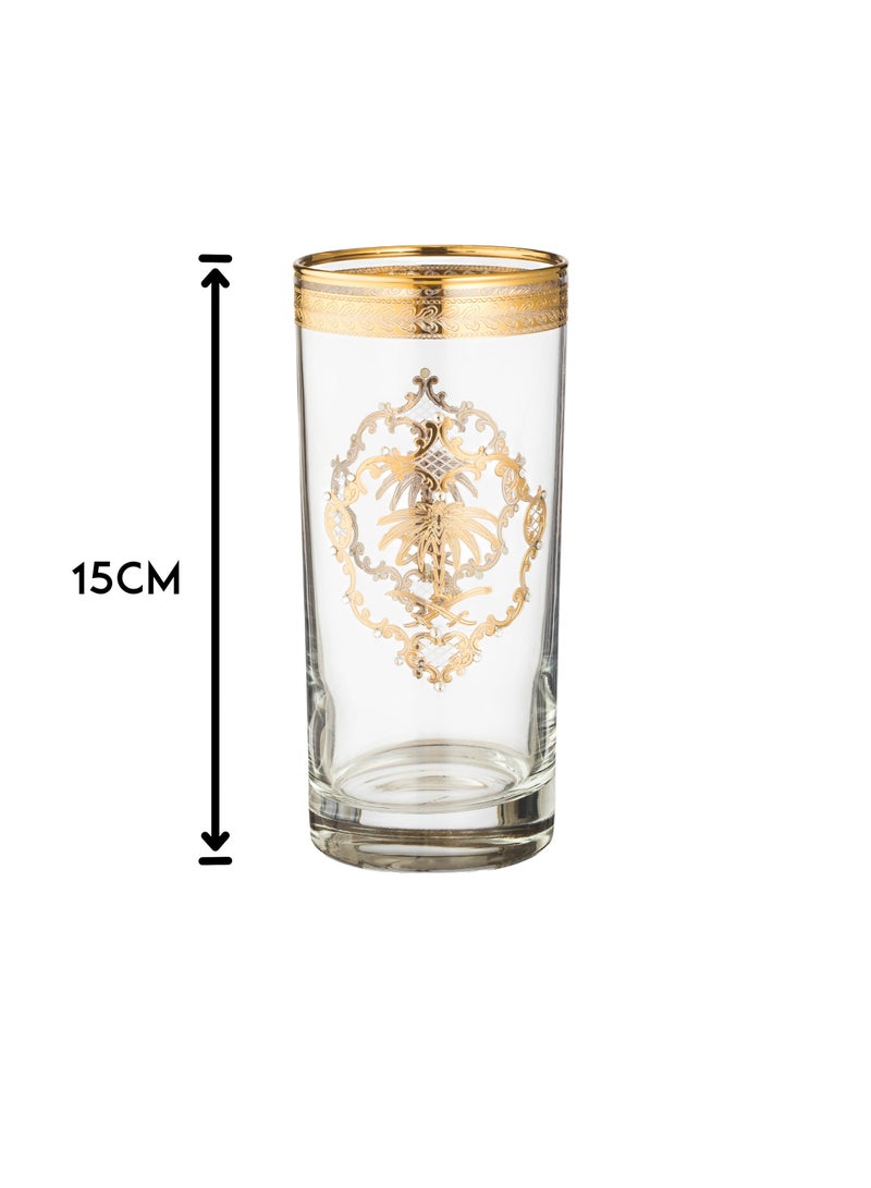 Dania Luxury Turkish crystal water glass set, gold engraved with two sword and palm stones, Jasmine collection - Image 3