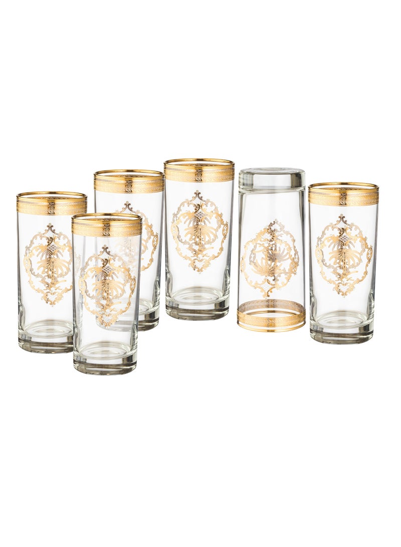 Dania Luxury Turkish crystal water glass set, gold engraved with two sword and palm stones, Jasmine collection - Image 1