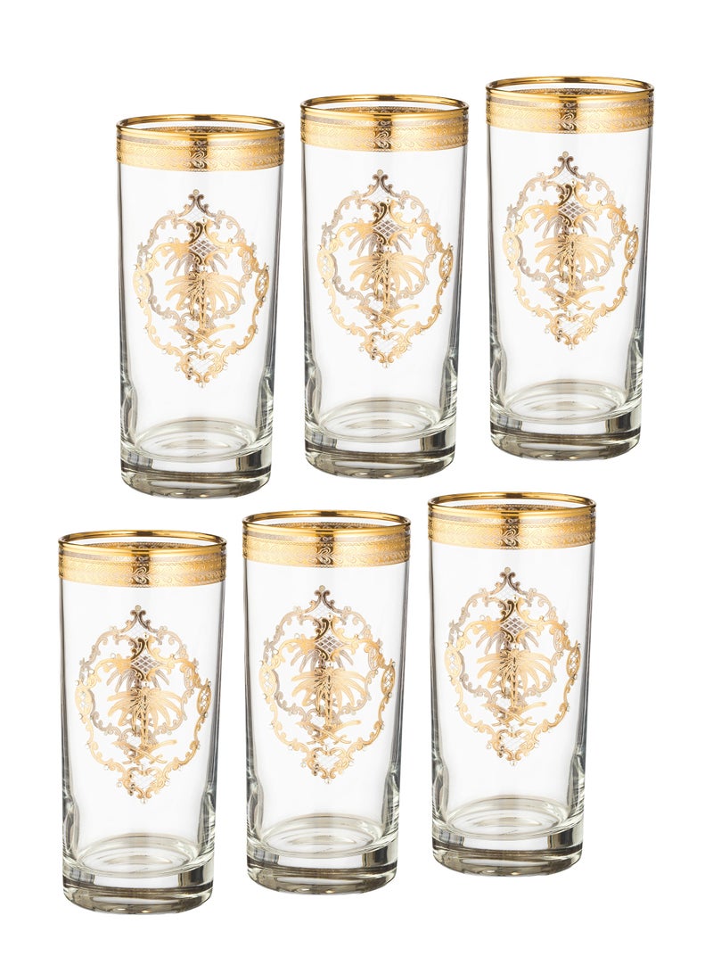 Dania Luxury Turkish crystal water glass set, gold engraved with two sword and palm stones, Jasmine collection - Image 2