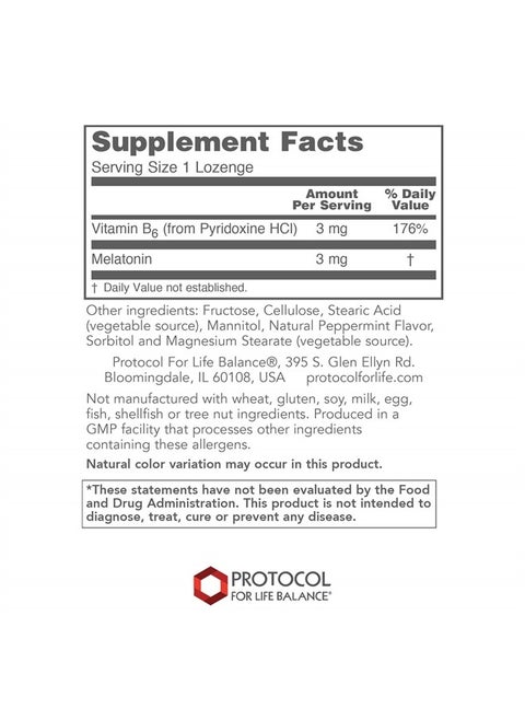 Protocol Melatonin 3mg with Vitamin B6 - Immune and Sleep Support - 120 Lozenges