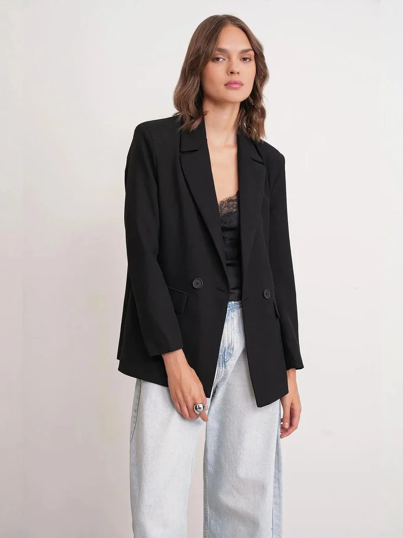 MixRay Black Mixray Long Sleeve Buttoned Blazer for Women | Best Price UAE