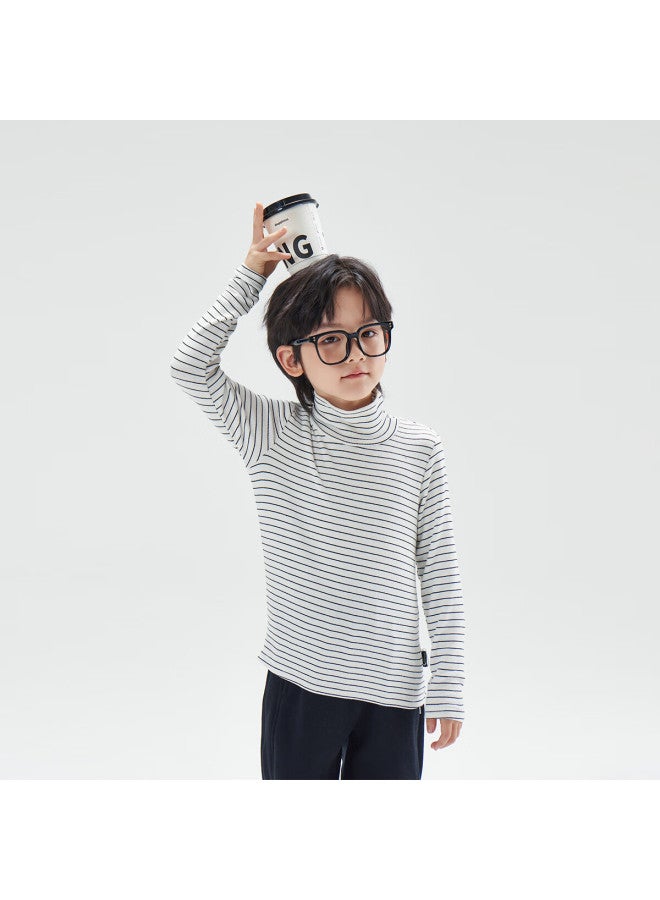 Chenchen Mom Girls' Half Turtleneck Striped T-shirt Autumn Winter Casual High Elastic Warm Parent-child Base Shirt