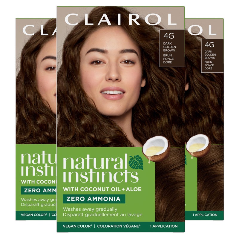 Clairol Natural Instincts Demi-Permanent Hair Dye, 4G Dark Golden Brown Hair Color, Pack of 3 - Image 1