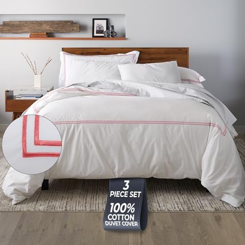 Ella Jayne Duvet Cover Queen Size (3 Pieces), 100% Cotton Percale, Full/Queen, Soft, Breathable & Lightweight, Including Duvet Cover (1 Piece) 90 x 90 Inches with 2 Pillow Shams (Pink Design) - Image 1
