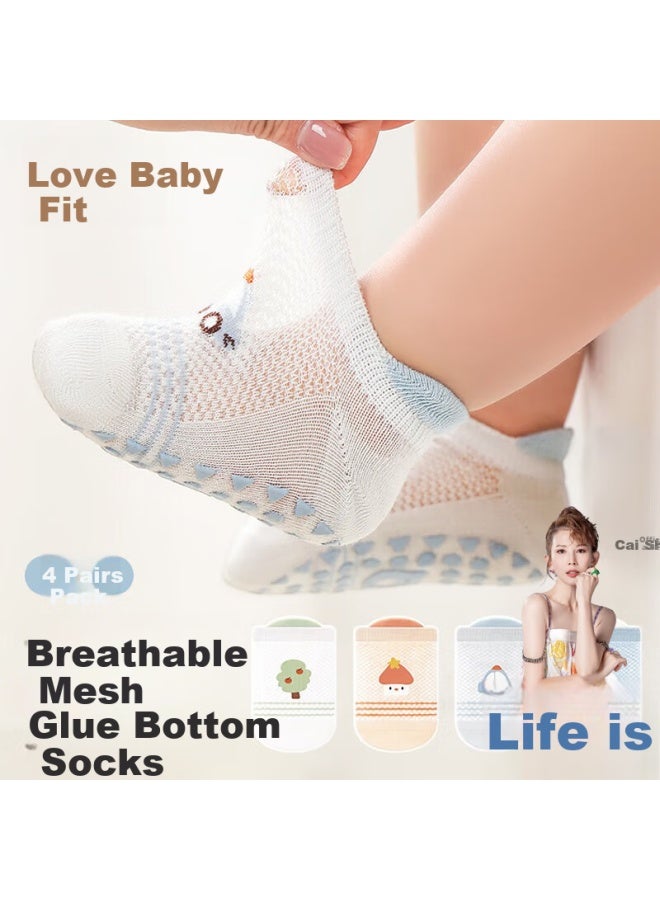 Lovebox Aibao Baby Socks Summer Style Baby Learning Floor Socks Anti-slip Separated Cool Children Early Education Socks 4 Pairs Pack Children's Rhyme S Code T190 - Image 1