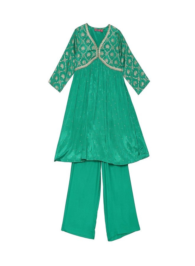 BIBA Girl's Rayon Kurta, Palazzo (KWGRNMD6181AW24GRN_Green - Image 1