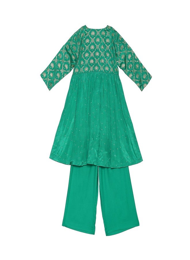 BIBA Girl's Rayon Kurta, Palazzo (KWGRNMD6181AW24GRN_Green - Image 4