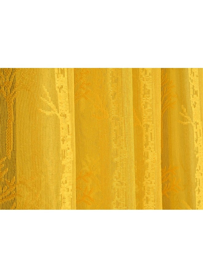 Homefab India Pack of 2 Tissue Curtains Sheer Panel Transparent Net - 7 feet, Door, Yellow, Floral - Image 4