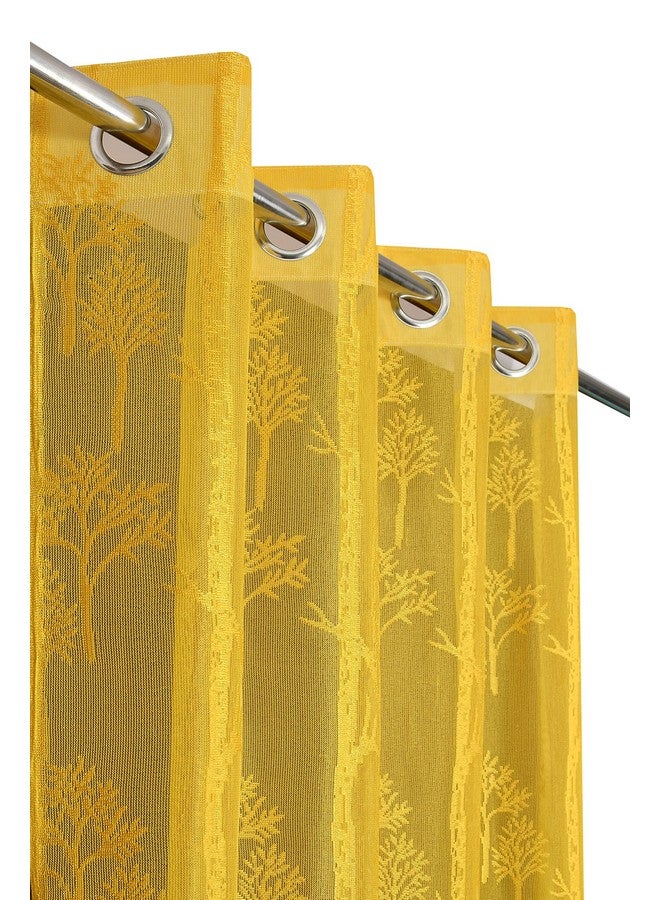 Homefab India Pack of 2 Tissue Curtains Sheer Panel Transparent Net - 7 feet, Door, Yellow, Floral - Image 1