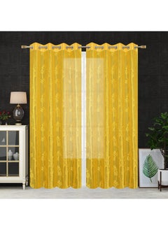 Homefab India Homefab India Pack of 2 Tissue Curtains Sheer Panel Transparent Net - 7 feet, Door, Yellow, Floral  - Image 2