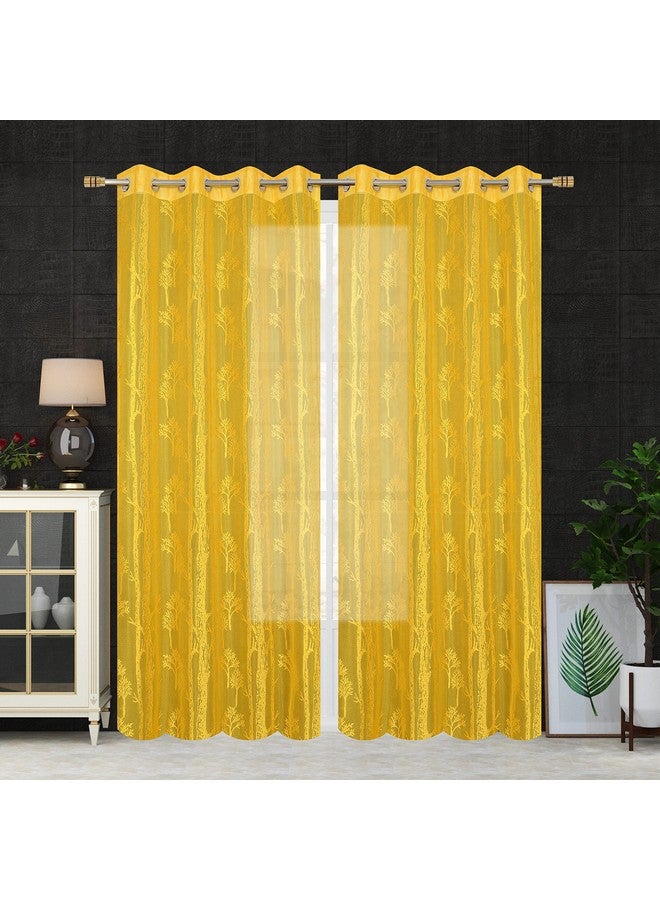 Homefab India Pack of 2 Tissue Curtains Sheer Panel Transparent Net - 7 feet, Door, Yellow, Floral - Image 2