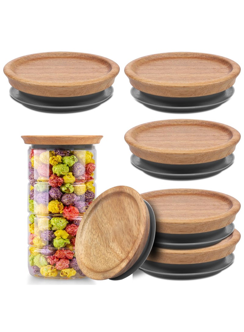 SYOSI 6 Pack Regular Mouth Wooden Storage Lids Set, Airtight Acacia Wood Canning Jar Lids with Silicone Sealing Rings, Brown Wooden Lids Dishwasher Safe for Mason Jars, Candle Cups, Ceramic Storage Jar Lid - Image 1