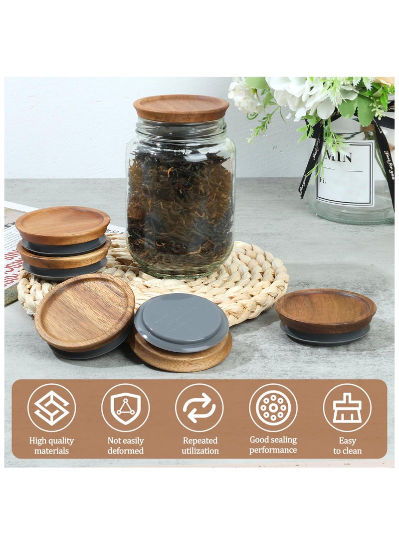 SYOSI 6 Pack Regular Mouth Wooden Storage Lids Set, Airtight Acacia Wood Canning Jar Lids with Silicone Sealing Rings, Brown Wooden Lids Dishwasher Safe for Mason Jars, Candle Cups, Ceramic Storage Jar Lid - Image 2