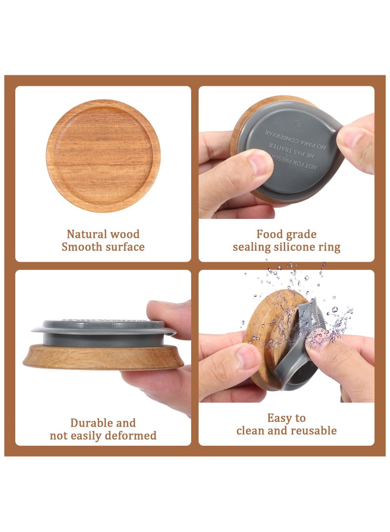 SYOSI 6 Pack Regular Mouth Wooden Storage Lids Set, Airtight Acacia Wood Canning Jar Lids with Silicone Sealing Rings, Brown Wooden Lids Dishwasher Safe for Mason Jars, Candle Cups, Ceramic Storage Jar Lid - Image 3