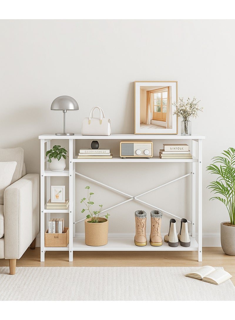 Apexll Modern Console Table with 4-Tier Storage Shelves, Waterproof MDF Top and Metal X-Frame – Entryway Table for Living Room, Hallway, Bedroom or Majlis - Image 1