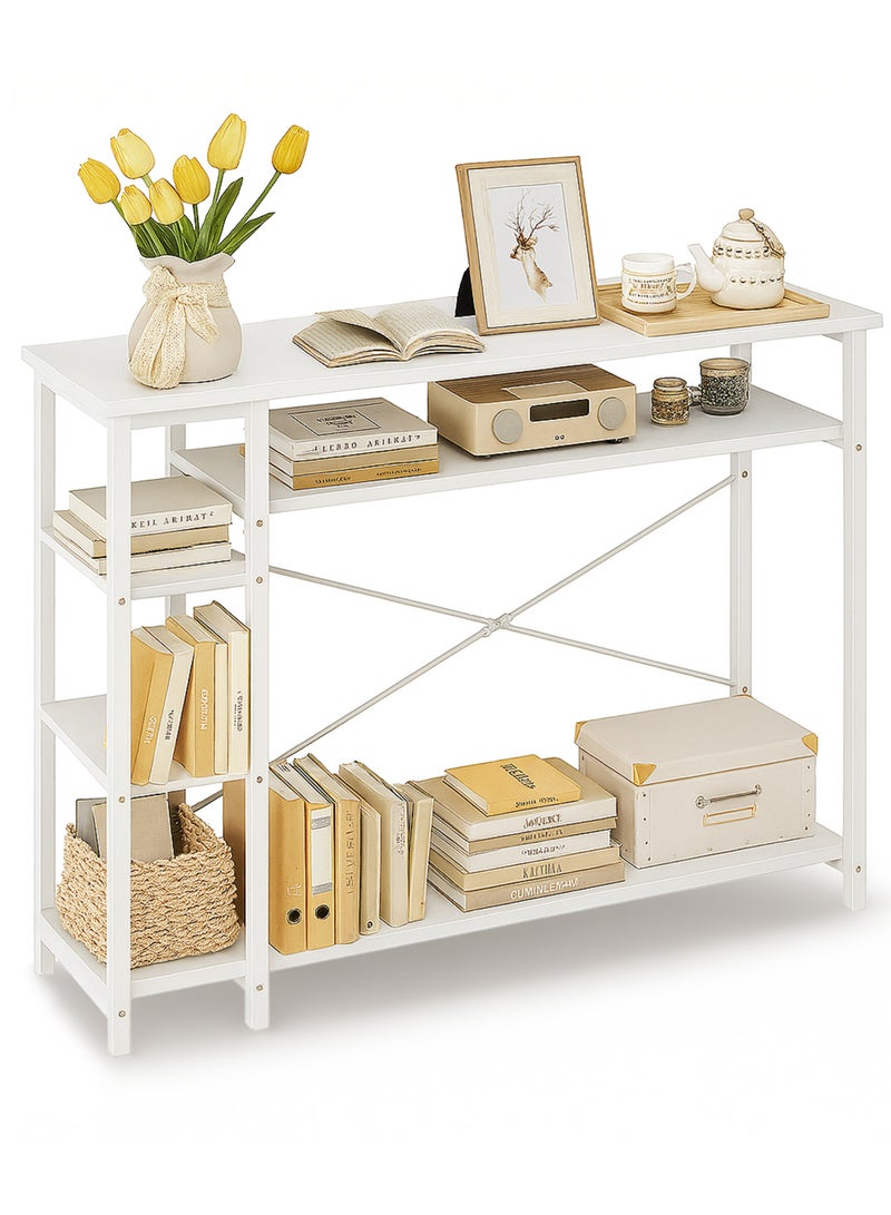 Apexll Modern Console Table with 4-Tier Storage Shelves, Waterproof MDF Top and Metal X-Frame – Entryway Table for Living Room, Hallway, Bedroom or Majlis - Image 2