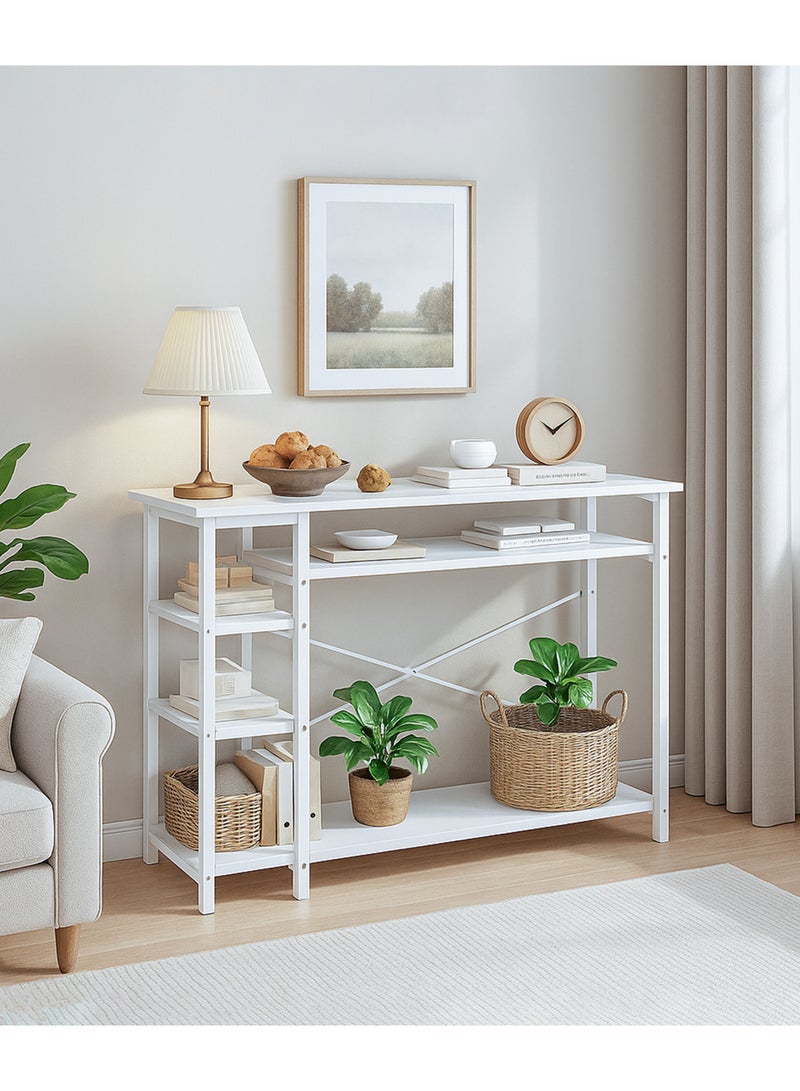 Apexll Modern Console Table with 4-Tier Storage Shelves, Waterproof MDF Top and Metal X-Frame – Entryway Table for Living Room, Hallway, Bedroom or Majlis - Image 3