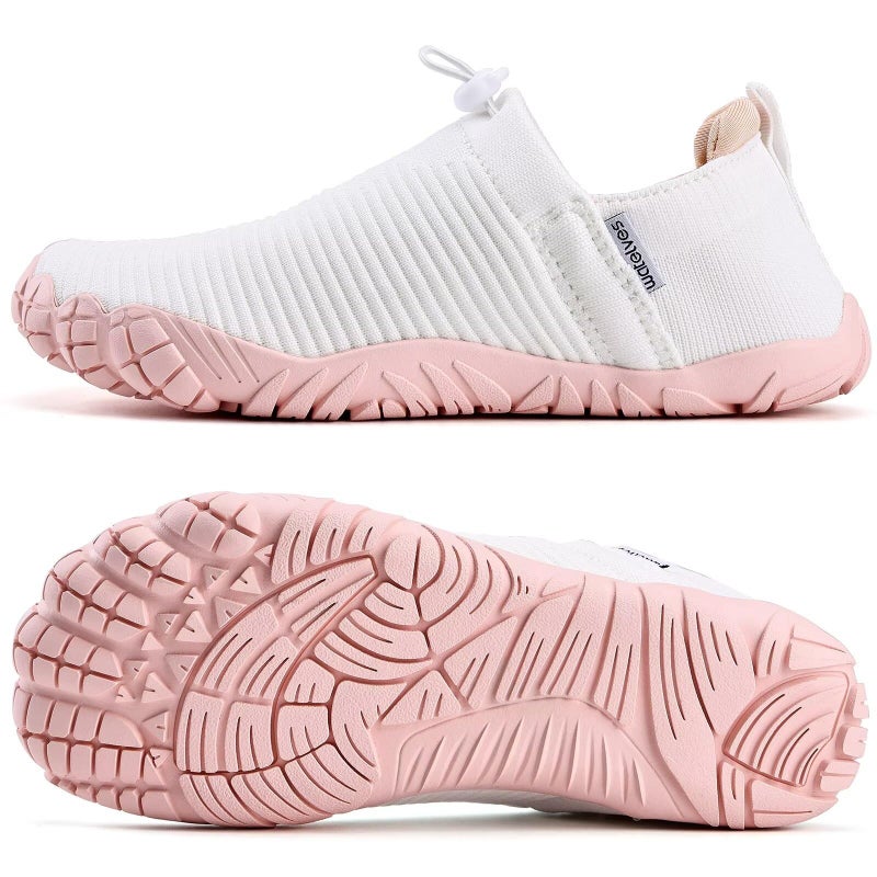 WateLves Water Shoes Womens Mens - Comfortable Lightweight Striped Pattern Barefoot Shoes for Beach Swim Pool Yoga Boating Water Aerobics(White Pink,38) - Image 4