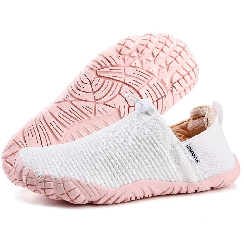 WateLves Water Shoes Womens Mens - Comfortable Lightweight Striped Pattern Barefoot Shoes for Beach Swim Pool Yoga Boating Water Aerobics(White Pink,38) - Image 3