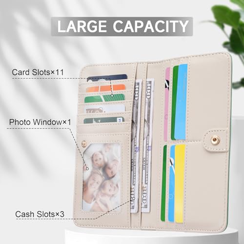 KITEVIUN RFID Wallet Women Ultra Slim Thin Womens Wallet Compact Clutch Long Ladies Wallet for Women Peppermint-Mambo-Green - Image 3