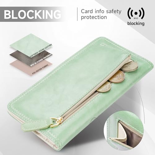 KITEVIUN RFID Wallet Women Ultra Slim Thin Womens Wallet Compact Clutch Long Ladies Wallet for Women Peppermint-Mambo-Green - Image 4