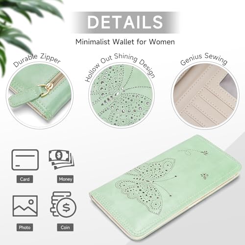 KITEVIUN RFID Wallet Women Ultra Slim Thin Womens Wallet Compact Clutch Long Ladies Wallet for Women Peppermint-Mambo-Green - Image 5
