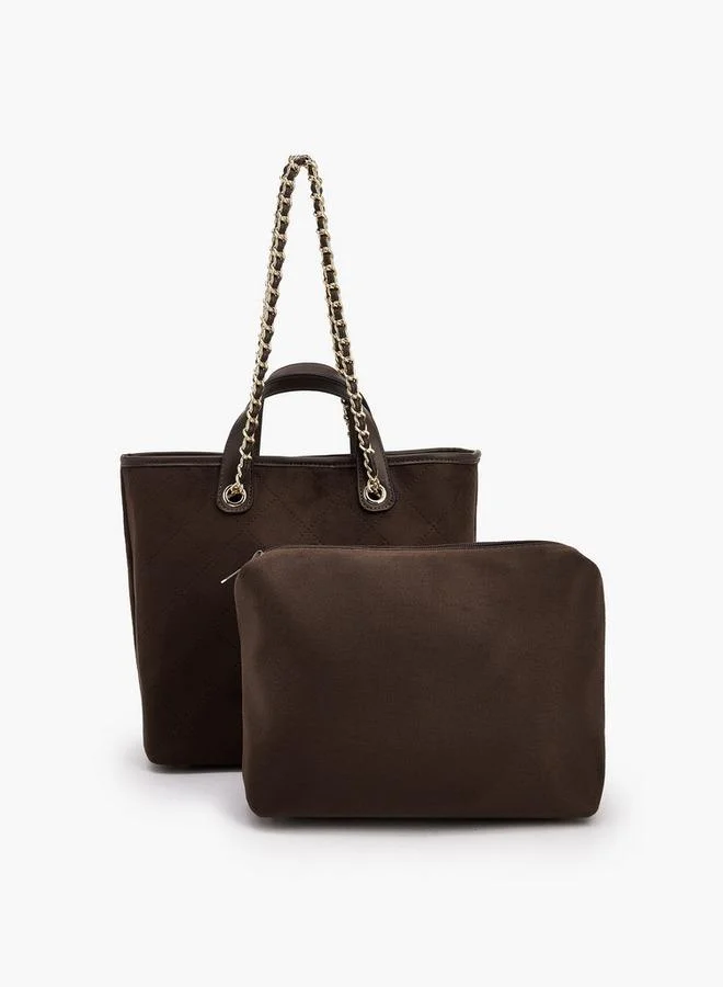 Quilted Suede Tote Bag With Pouch