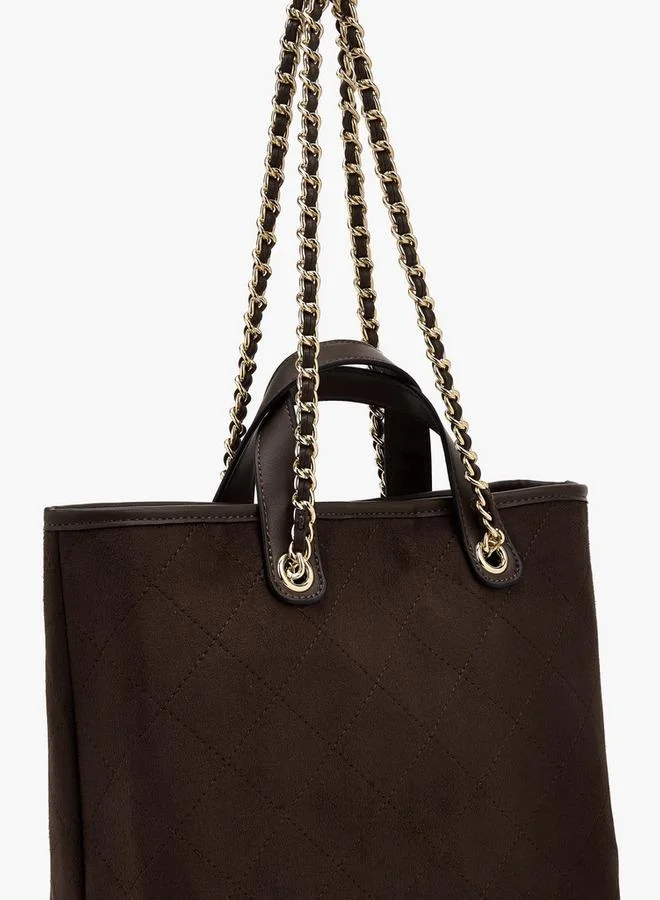 Paprika BROWN Quilted Suede Tote Bag With Pouch for Women | Best Price UAE