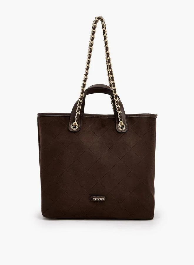 Paprika BROWN Quilted Suede Tote Bag With Pouch for Women | Best Price UAE