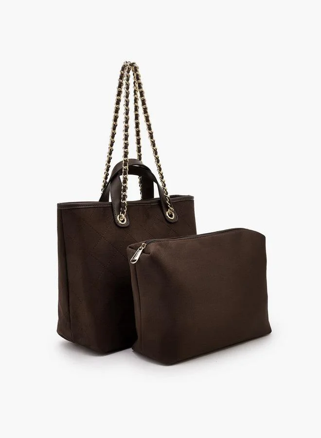 Paprika BROWN Quilted Suede Tote Bag With Pouch for Women | Best Price UAE