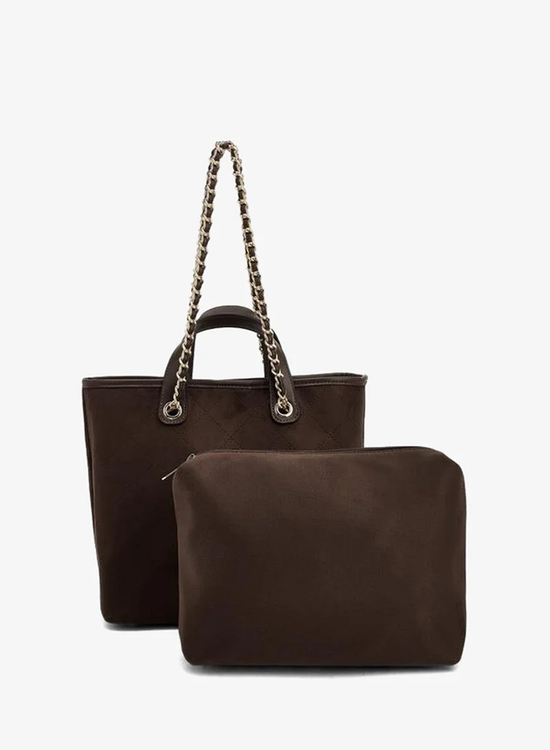 Paprika Quilted Suede Tote Bag With Pouch