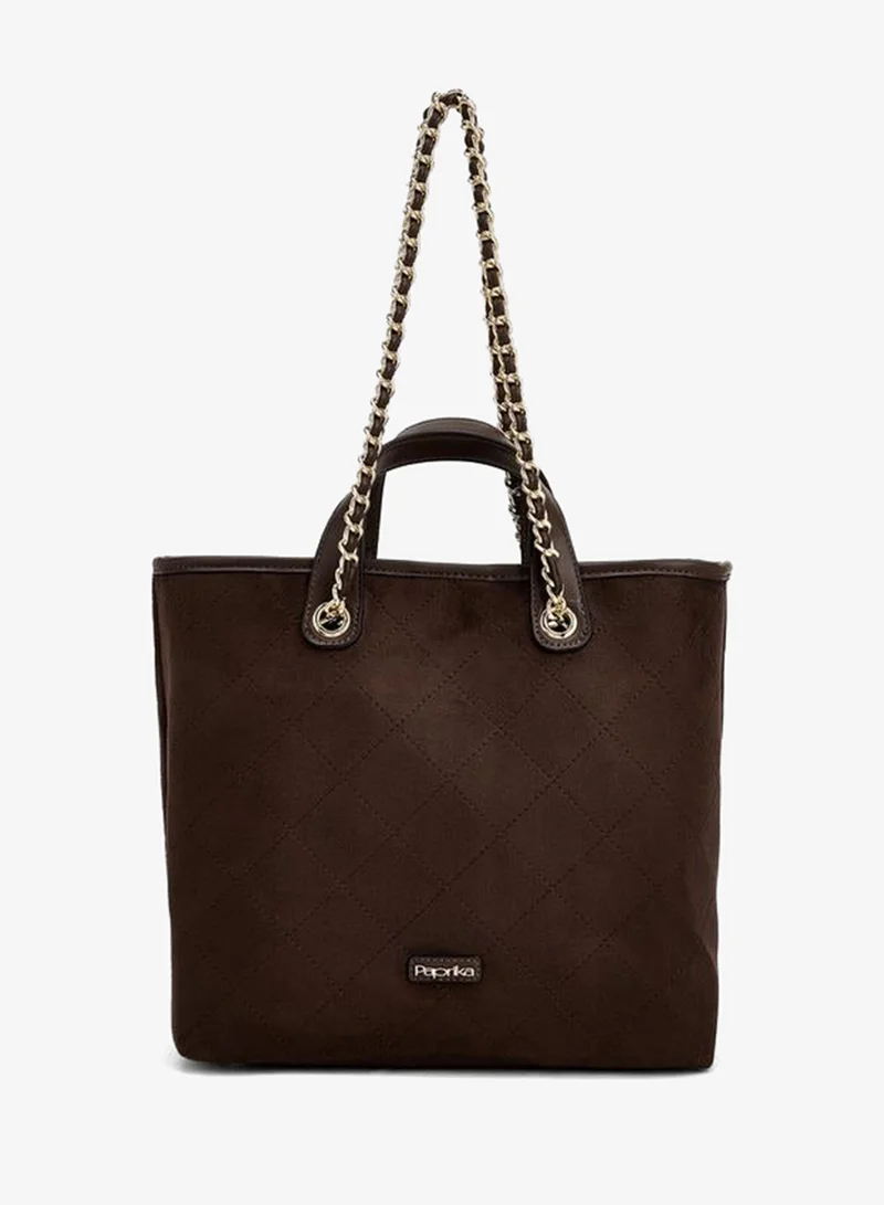 Paprika Quilted Suede Tote Bag With Pouch