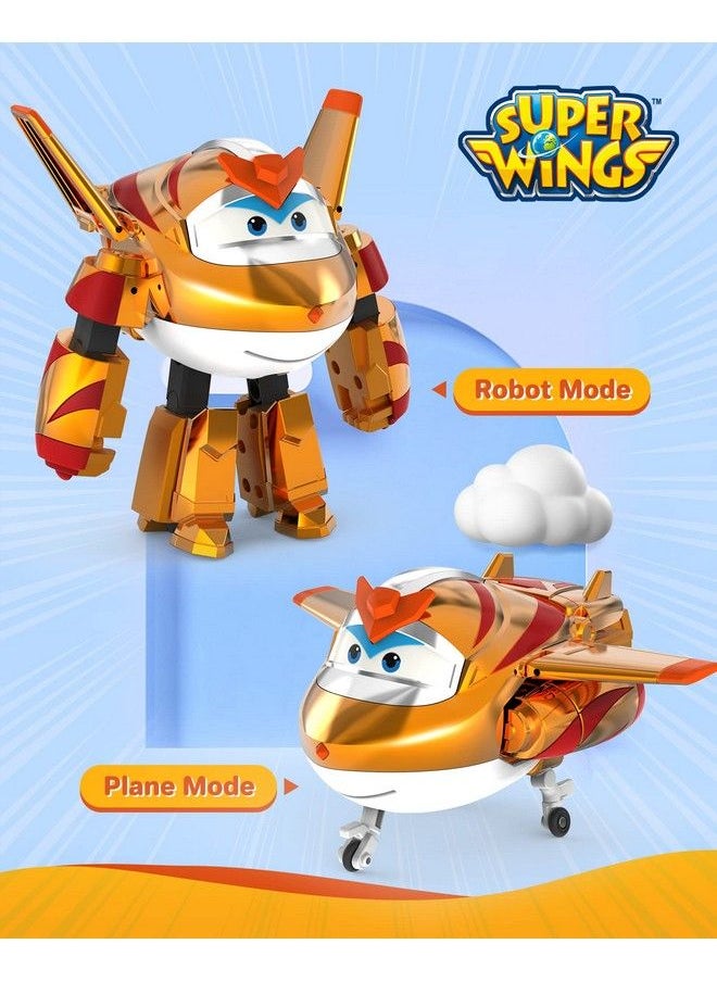 SUPER WINGS - 5" Transforming Golden Boy Airplane Toys Vehicle Action Figure Superwings Transforming Plane To Robot Flying Toy Vehicle Playset Gifts Toys For Kids Age 3 And Up Gold - Image 1