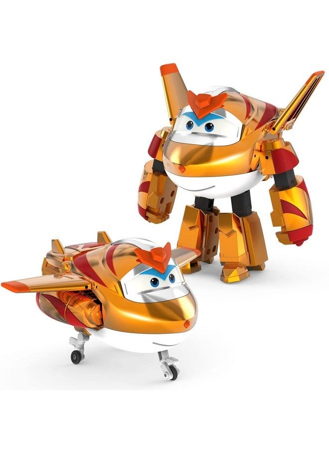 SUPER WINGS - 5" Transforming Golden Boy Airplane Toys Vehicle Action Figure Superwings Transforming Plane To Robot Flying Toy Vehicle Playset Gifts Toys For Kids Age 3 And Up Gold - Image 1