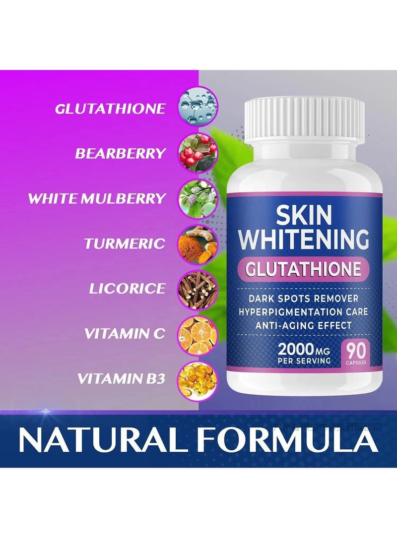 SKIN Glutathione Whitening Pills 90 Capsules 2000mg Glutathione Effective Skin Spots, Melasmaing Supplement D & Acne Scar Remover, Hyperpigmentation Treatment Anti Aging Antioxidant - Image 3