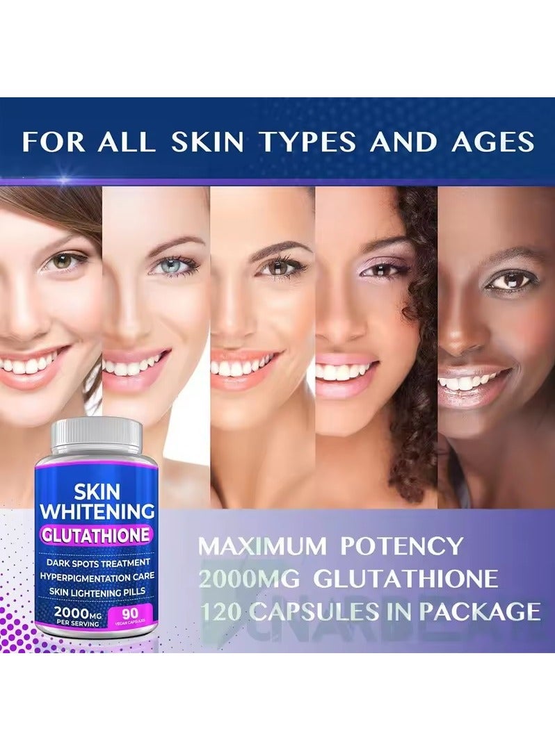 SKIN Glutathione Whitening Pills 90 Capsules 2000mg Glutathione Effective Skin Spots, Melasmaing Supplement D & Acne Scar Remover, Hyperpigmentation Treatment Anti Aging Antioxidant - Image 2