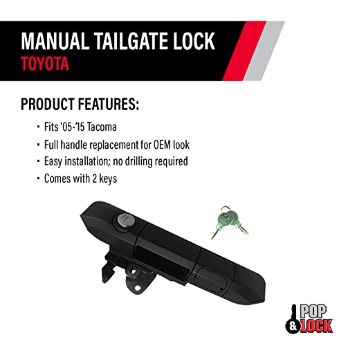 POP & Lock – Manual Tailgate Lock for Toyota Tacoma, Fits 2005 to 2015 Models, Anti Theft, Truck Tailgate Lock Replacement, Easy to Install, Made in The USA (Black, PL5500, Standard Lock) - Image 3