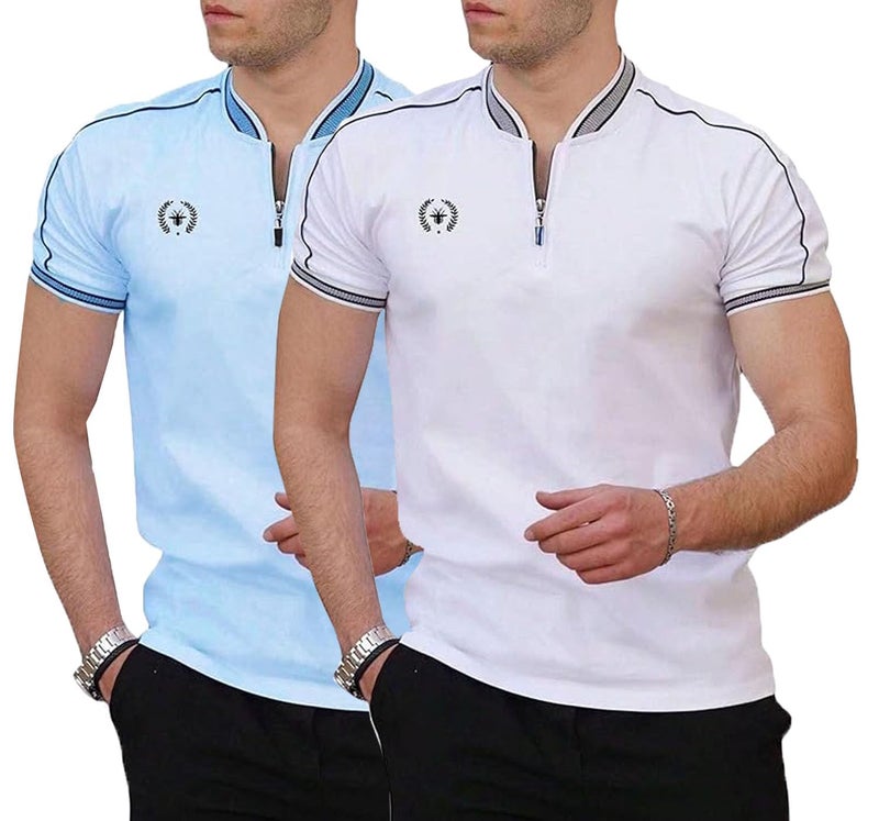 Lymio Polo T Shirt for Men || Men Casual T-Shirt || Polo Available in Combo Pack of 2 (Polo-31-33-White-SkyBlue-2XL) - Image 1