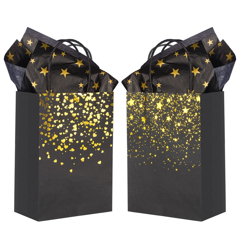 Sharlity Small Black Gold Gift Bags 24pcs Party Paper Bags with Star Tissue Paper for HalloweenNew Year Birthday Wedding Bridal Baby Shower Black and Gold Party Supplies 83 x 59 x 31inch - Image 2