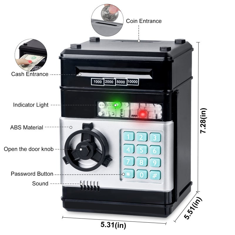 Refasy Kids Toys for Boys Girls Age 3-5,Electronic Piggy Banks for Kids Money Savings Box Toys Mini ATM Coin Bank for Children Best Birthday Xmas Gifts Cash Coin Can for Kid 8-12 Year Old Black - Image 3